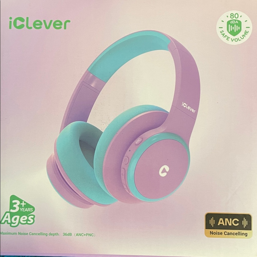 iClever Noise Canceling Headphones Children Age 3+ Purple/Teal Foldable NIB